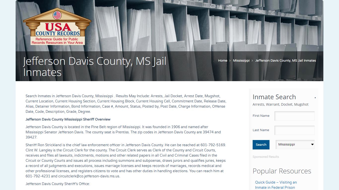 Jefferson Davis County, MS Jail Inmates | Name Search